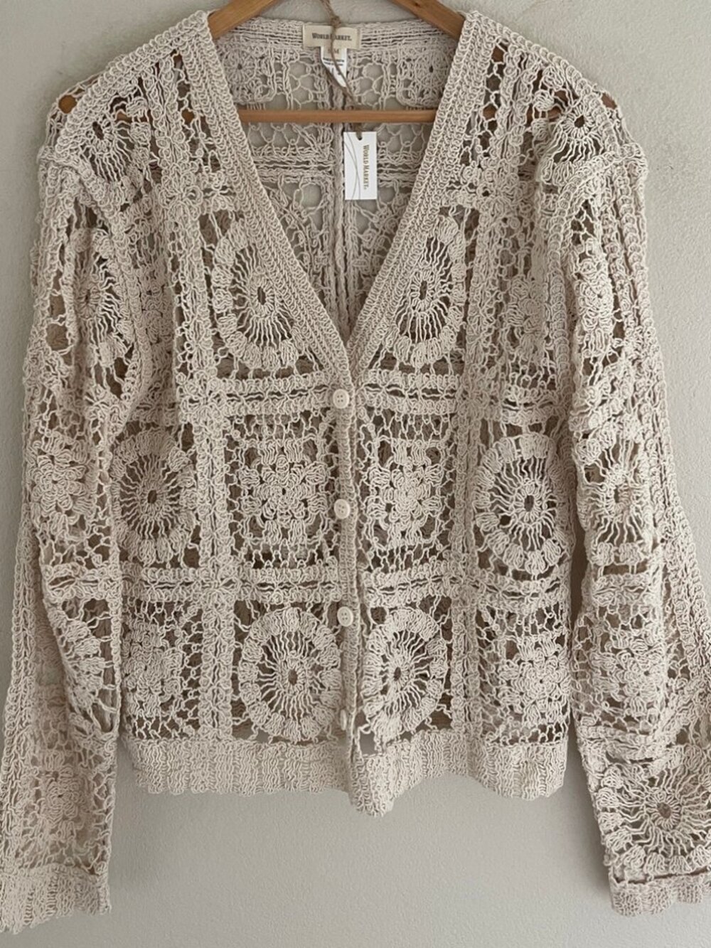 WORLD MARKET 100% Cotton Crocheted Cardigan: New with Tags! Size Small/Medium